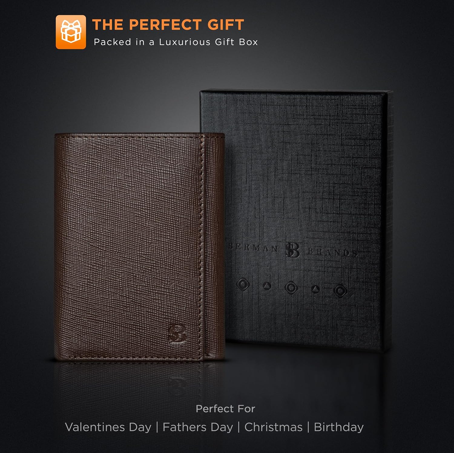 BILLETERA TRIFOLD PARA HOMBRE SERMAN BRANDS CUERO FULL GRAIN CON BLOQUEO RFID Y 11 RANURAS PARA TARJETAS - 5