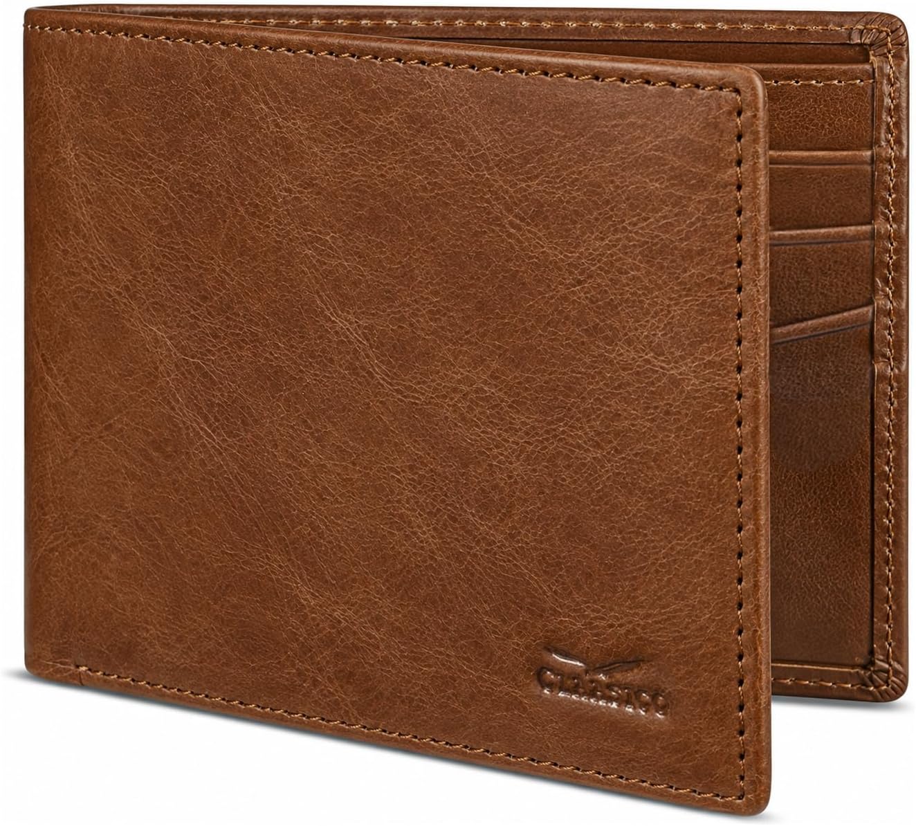 BILLETERA DE CUERO PARA HOMBRE CLAASICO BIFOLD CON BLOQUEO RFID Y VENTANA PARA ID - 1