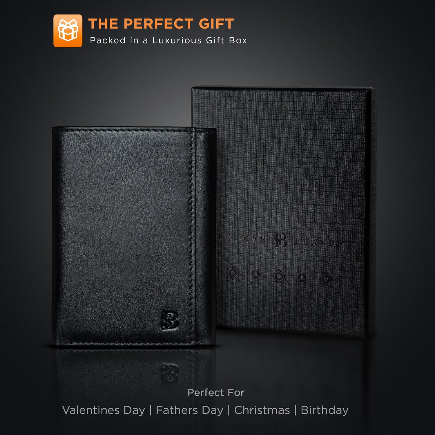 BILLETERA TRIFOLD PARA HOMBRE SERMAN BRANDS CUERO GENUINO CON BLOQUEO RFID 11 RANURAS PARA TARJETAS Y VENTANA PARA ID - 5