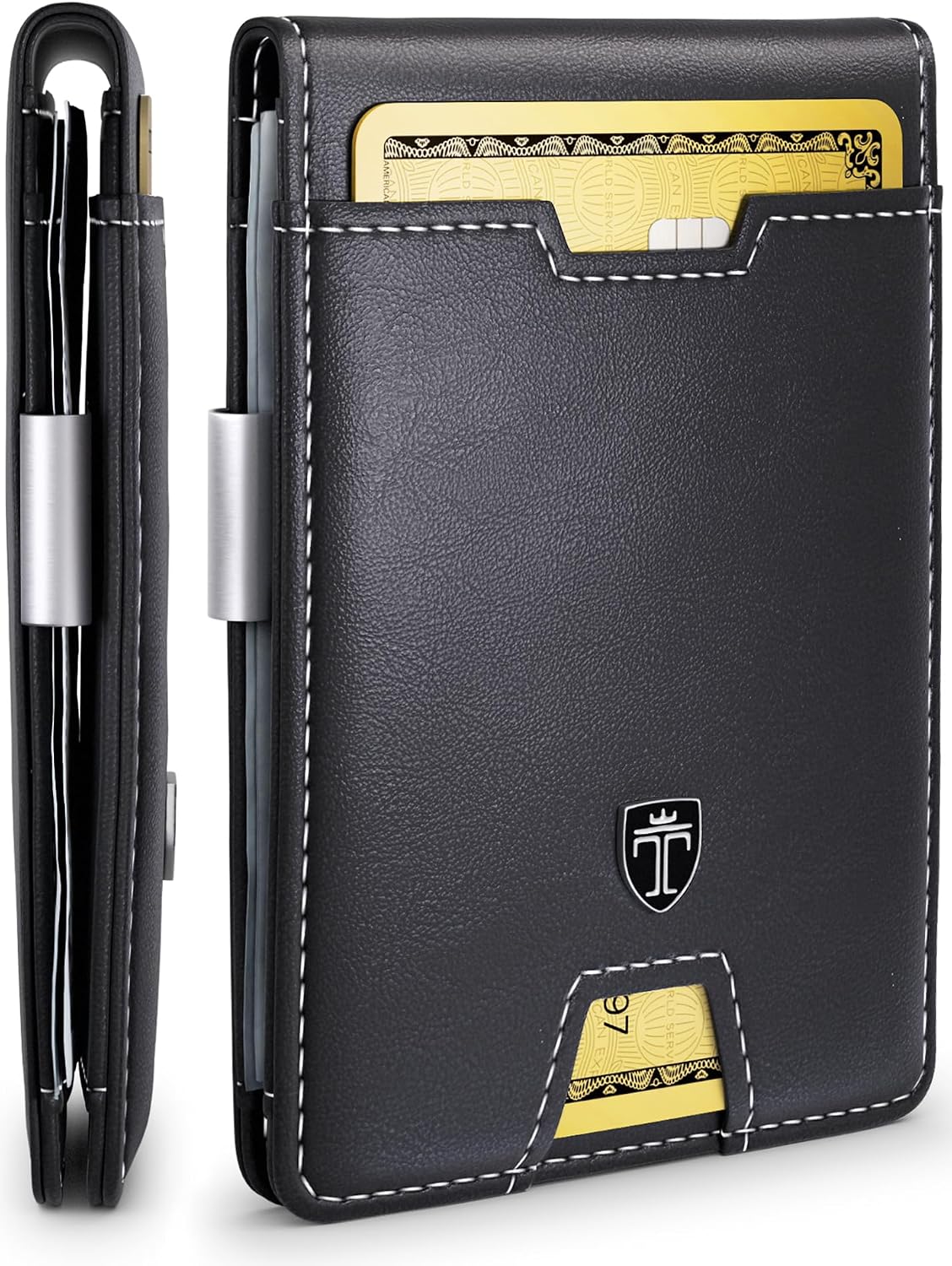 BILLETERA CON CLIP PARA BILLETES TRAVANDO AUSTIN PARA HOMBRE 11 TARJETAS NEGRO Y BLANCO - 1