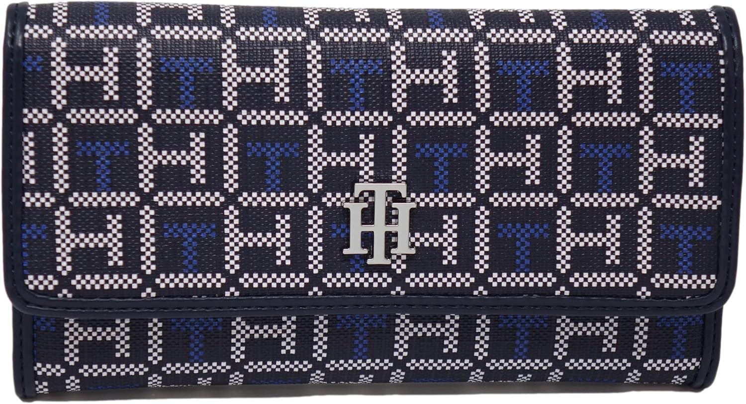 BILLETERA PARA MUJER TOMMY HILFIGER TH LOGO PRINT AZUL MARINO Y BLANCO - 1