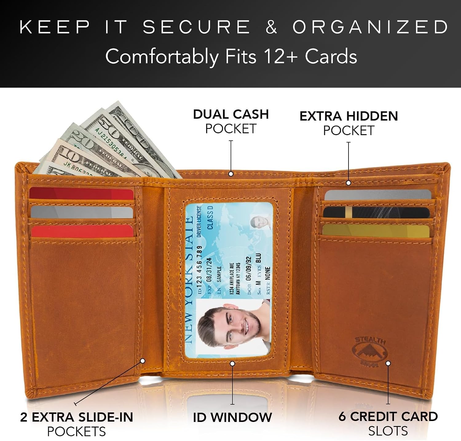 BILLETERA TRIFOLD STEALTH MODE PARA HOMBRE BEIGE CON BLOQUEO RFID - 2