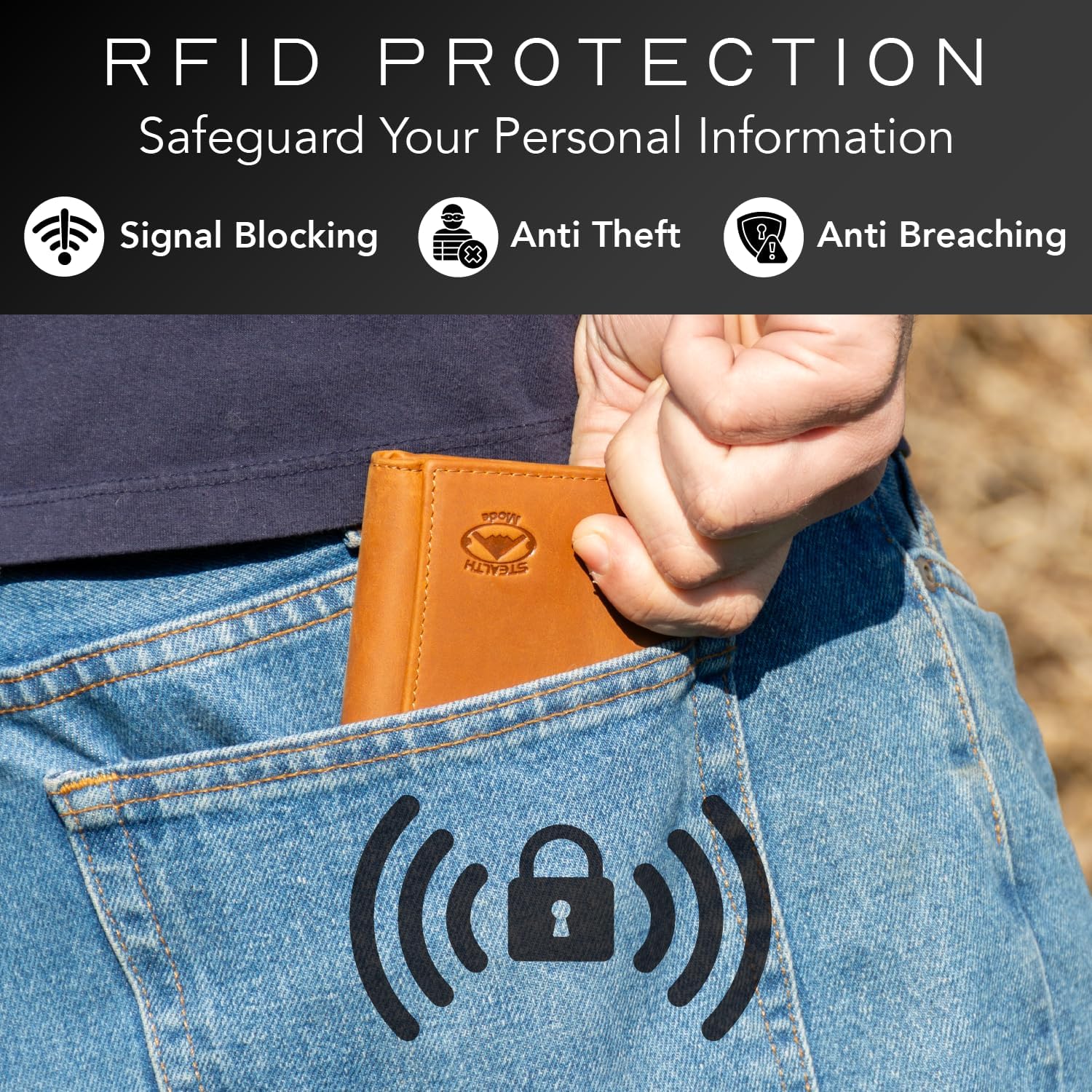 BILLETERA TRIFOLD STEALTH MODE PARA HOMBRE BEIGE CON BLOQUEO RFID - 4