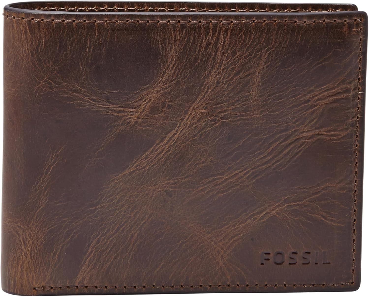 BILLETERA PARA HOMBRE FOSSIL DERRICK DE CUERO CON BLOQUEO RFID BIFOLD CON FLIP ID MARRÓN OSCURO - 1