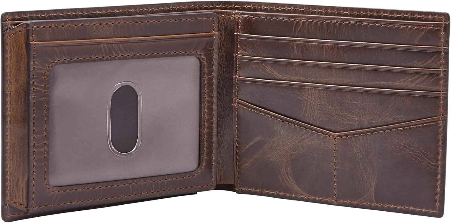 BILLETERA PARA HOMBRE FOSSIL DERRICK DE CUERO CON BLOQUEO RFID BIFOLD CON FLIP ID MARRÓN OSCURO - 2