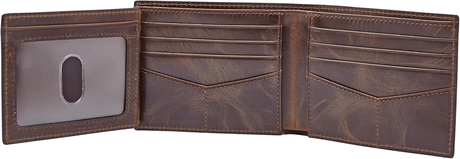 BILLETERA PARA HOMBRE FOSSIL DERRICK DE CUERO CON BLOQUEO RFID BIFOLD CON FLIP ID MARRÓN OSCURO - 3