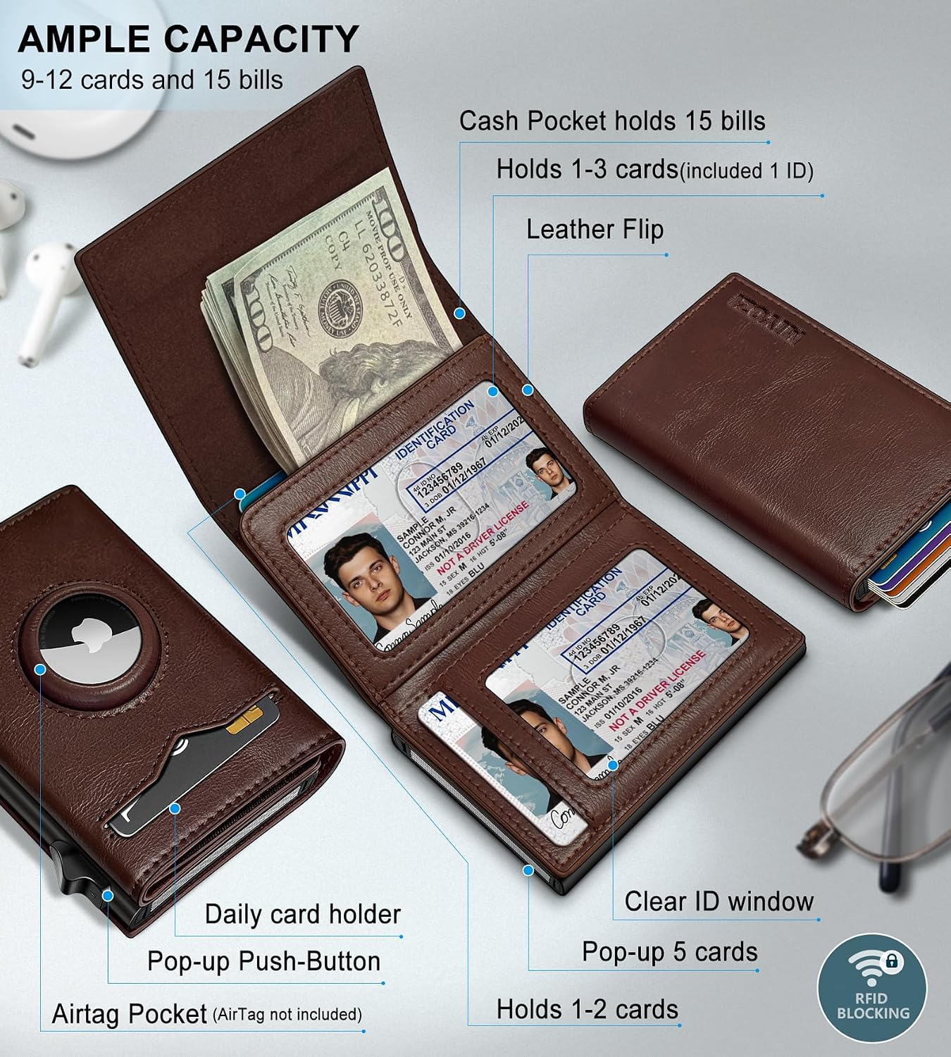 BILLETERA PARA HOMBRE MIYOZI CON RANURA PARA AIRTAG Y BLOQUEO RFID - 2