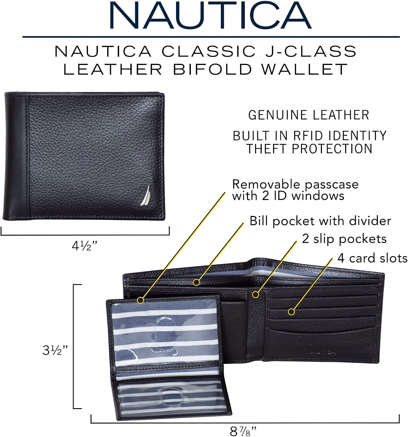 BILLETERA PARA HOMBRE NAUTICA BIFOLD DE CUERO CON BLOQUEO RFID - 5