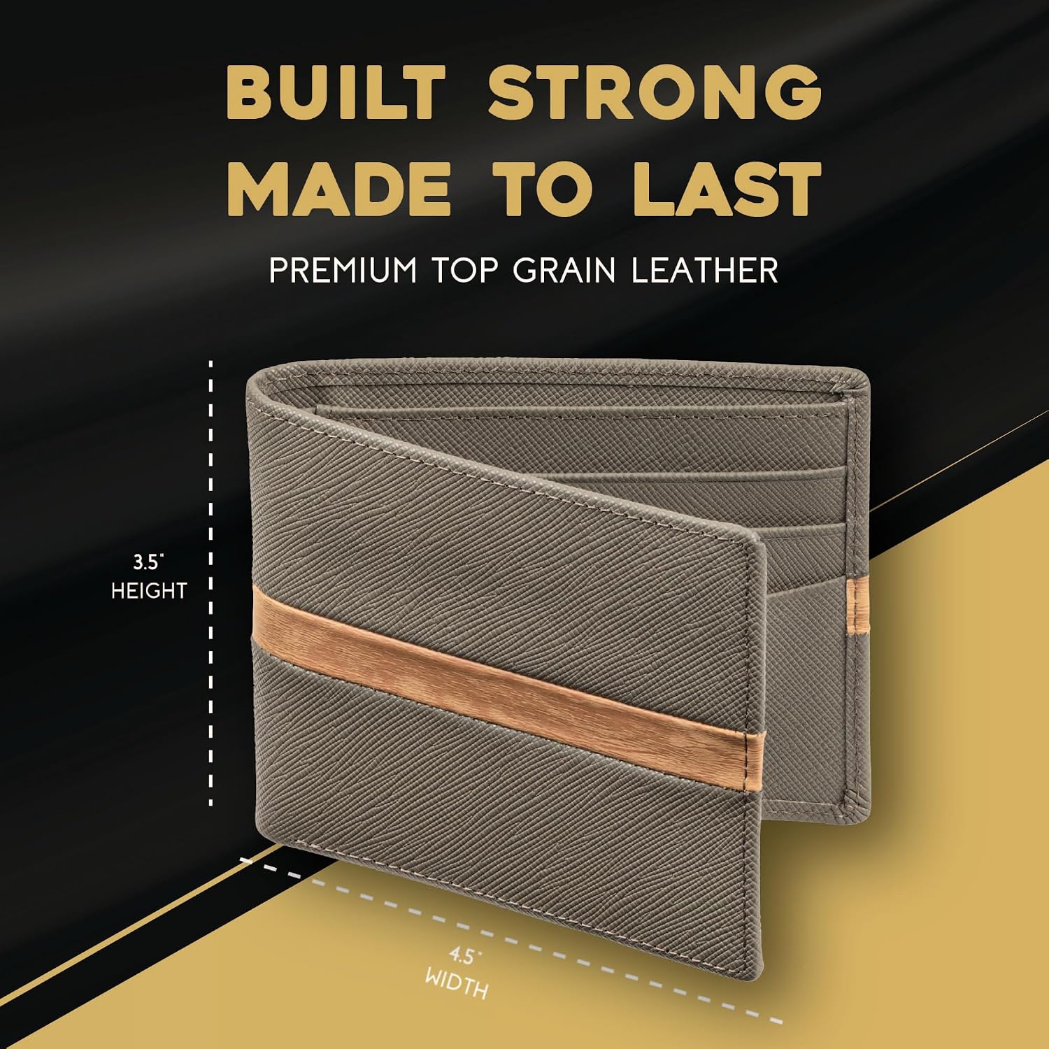 BILLETERA DE CUERO PARA HOMBRE CLAASICO BIFOLD CON BLOQUEO RFID Y DETALLE EN MADERA NATURAL - 4