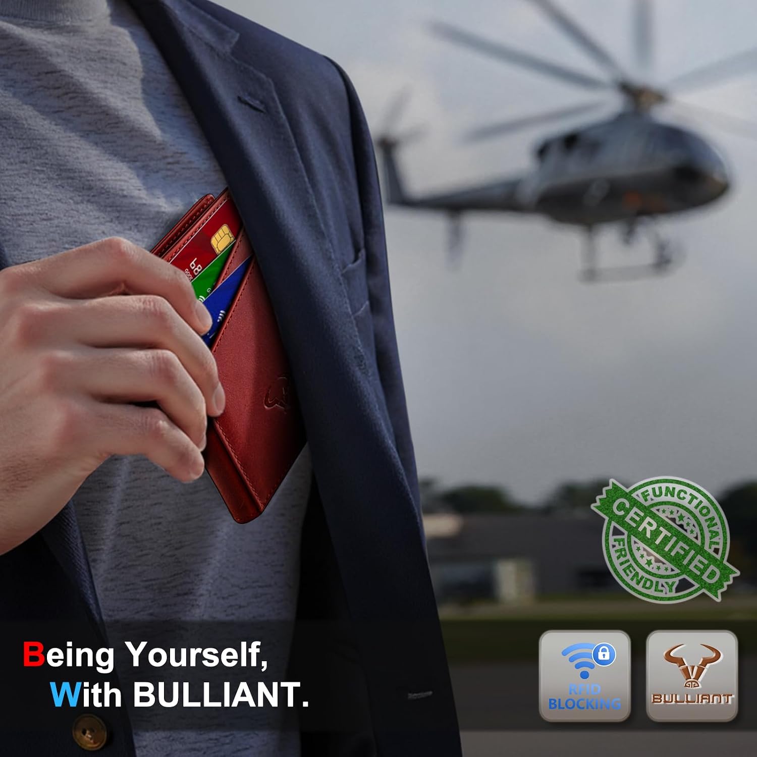 BILLETERA PARA HOMBRE BULLIANT SLIM DE CUERO CON CIERRE MAGNÉTICO Y BLOQUEO RFID PARA 11 TARJETAS - 2