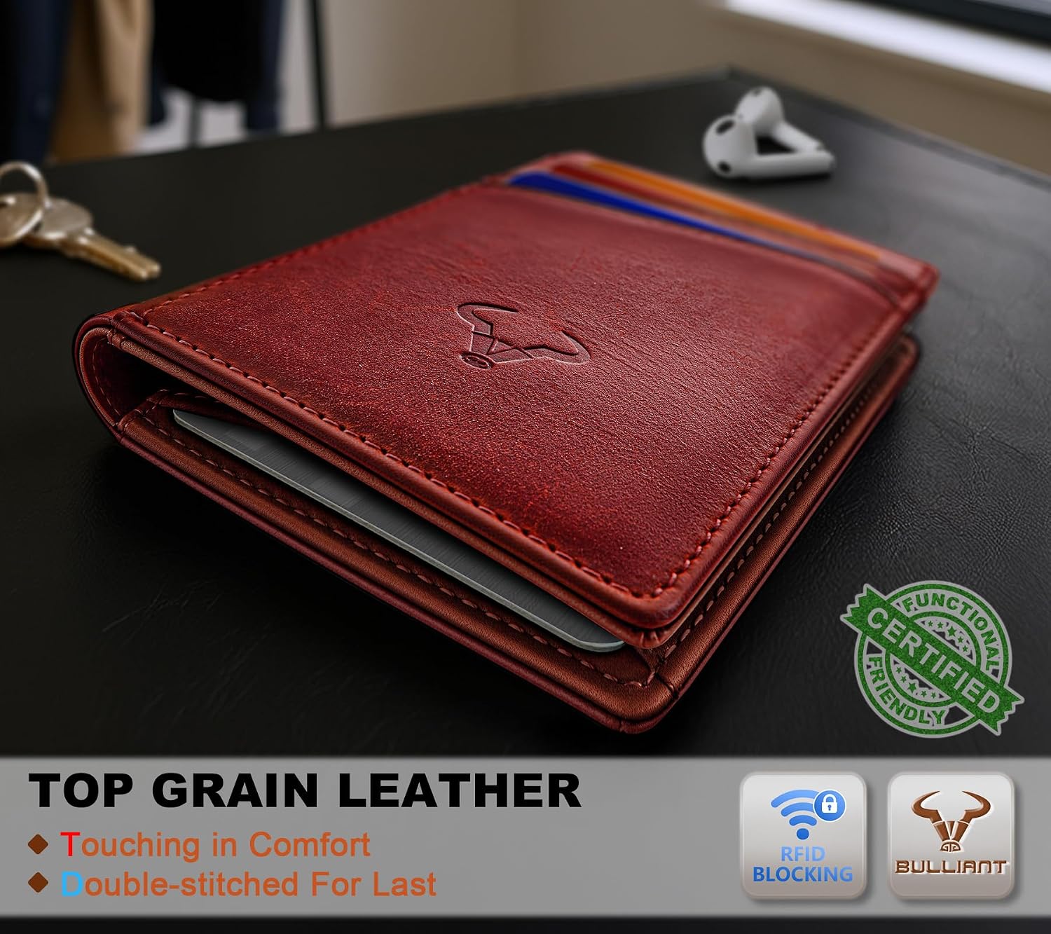 BILLETERA PARA HOMBRE BULLIANT SLIM DE CUERO CON CIERRE MAGNÉTICO Y BLOQUEO RFID PARA 11 TARJETAS - 4