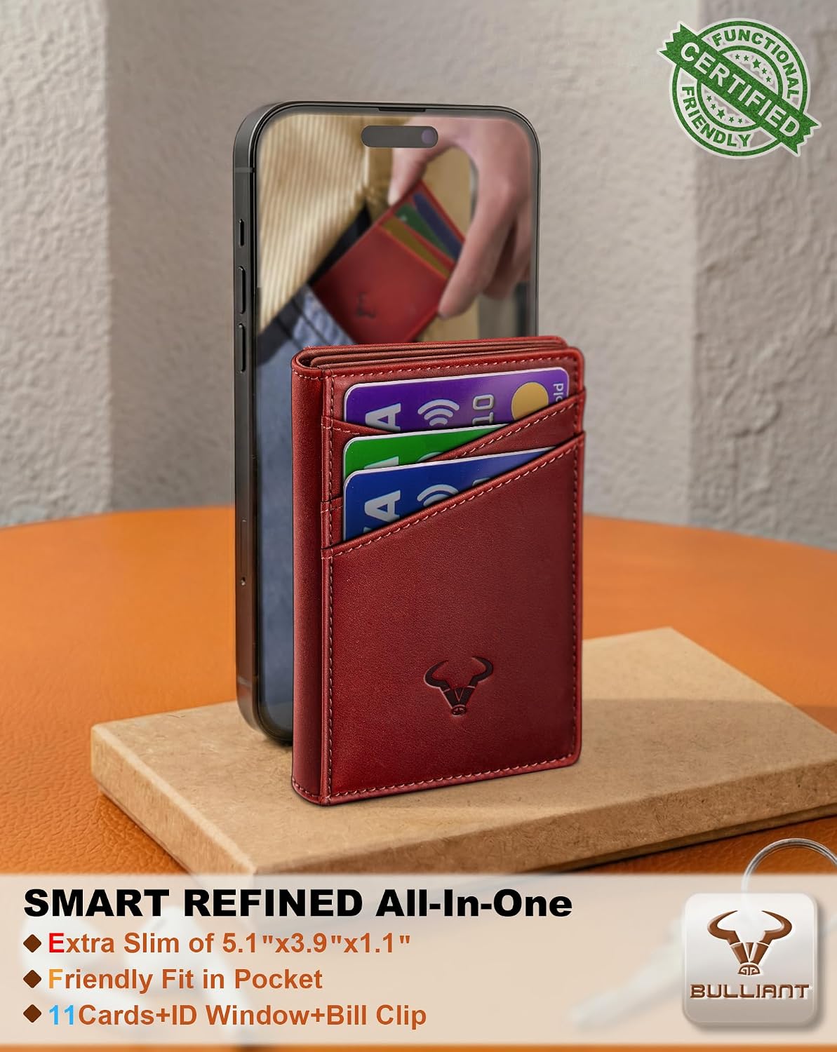 BILLETERA PARA HOMBRE BULLIANT SLIM DE CUERO CON CIERRE MAGNÉTICO Y BLOQUEO RFID PARA 11 TARJETAS - 5