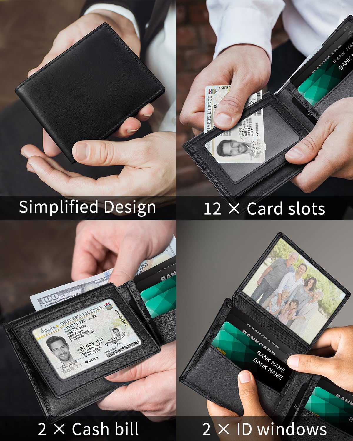 BILLETERA DE CUERO GENUINO PARA HOMBRE SEROVI BIFOLD CON BLOQUEO RFID Y 12 RANURAS PARA TARJETAS - 2