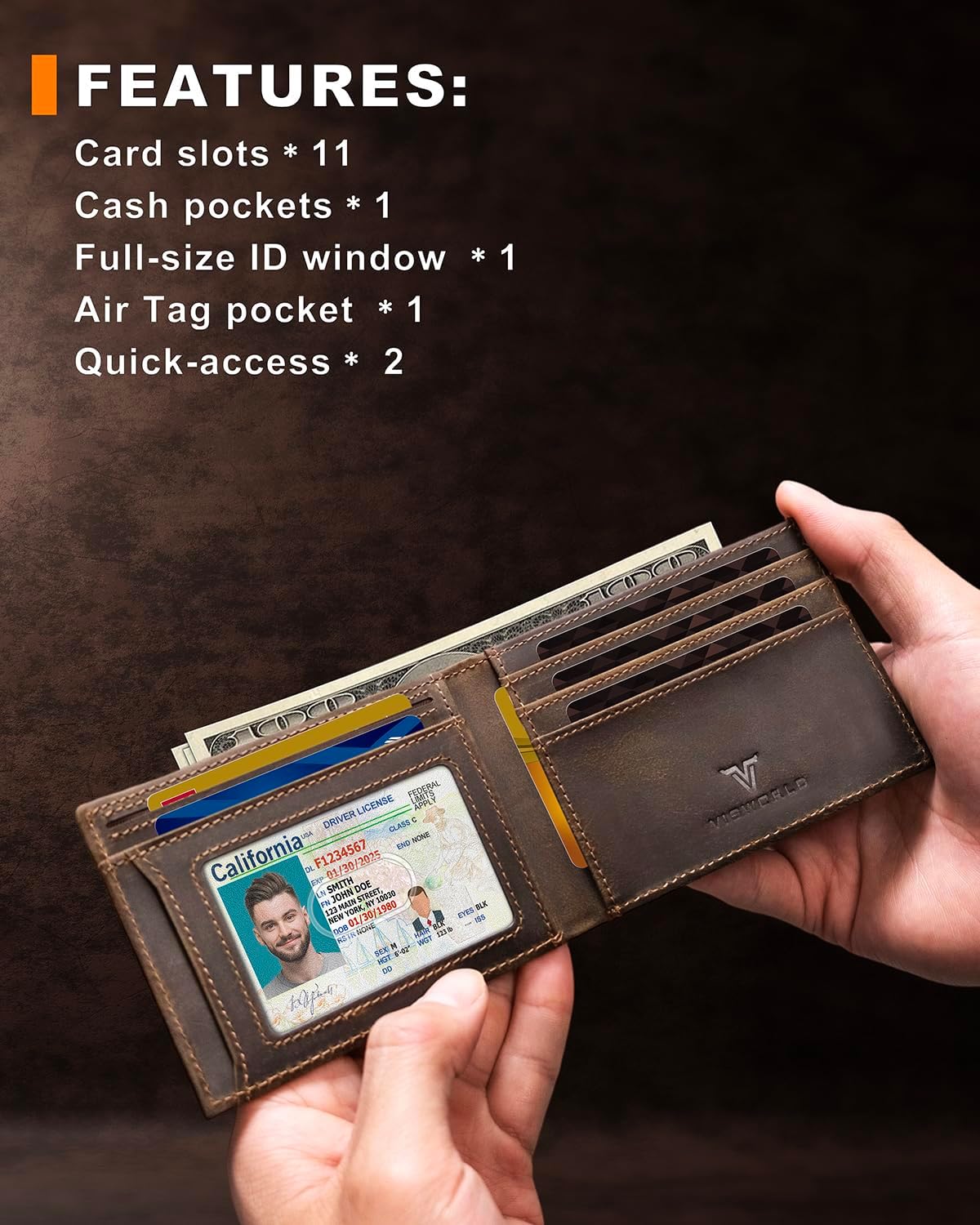 BILLETERA PARA HOMBRE VISWORLD DE CUERO FULL-GRAIN CON PORTA AIRTAG - 2