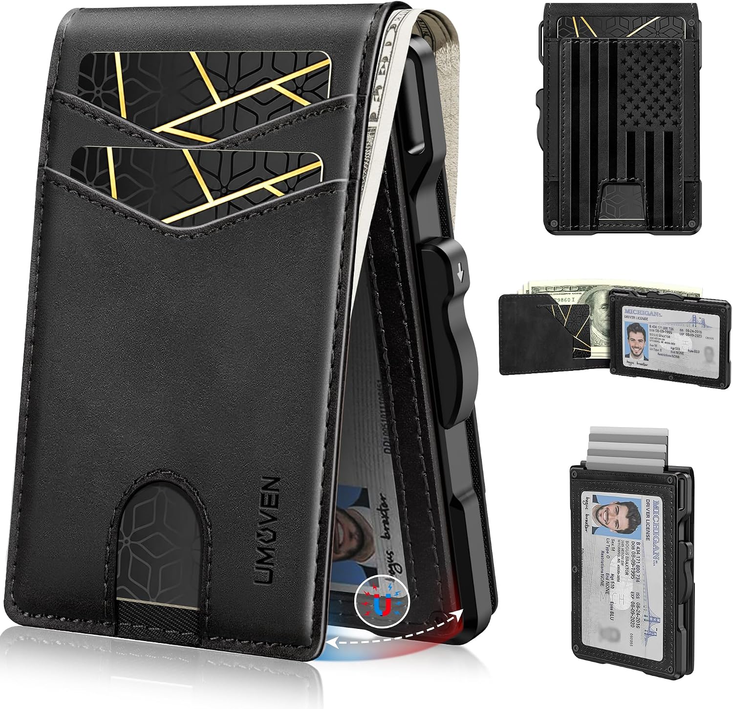 BILLETERA PARA HOMBRE UMOVEN MINIMALISTA CON BLOQUEO RFID Y DISEÑO DELGADO DE CUERO - 1