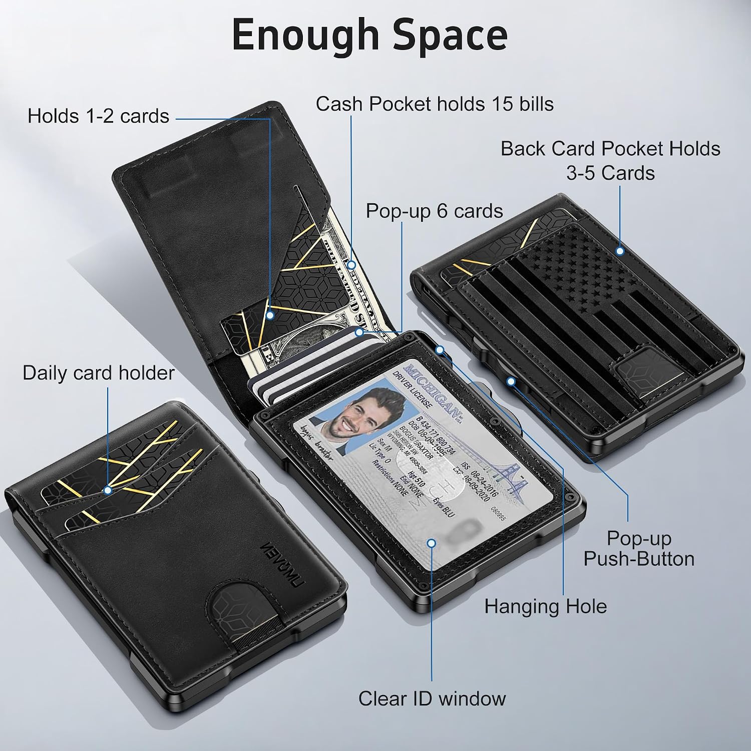 BILLETERA PARA HOMBRE UMOVEN MINIMALISTA CON BLOQUEO RFID Y DISEÑO DELGADO DE CUERO - 2