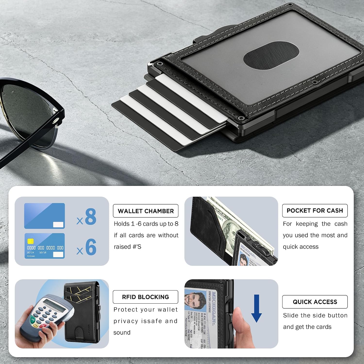 BILLETERA PARA HOMBRE UMOVEN MINIMALISTA CON BLOQUEO RFID Y DISEÑO DELGADO DE CUERO - 4