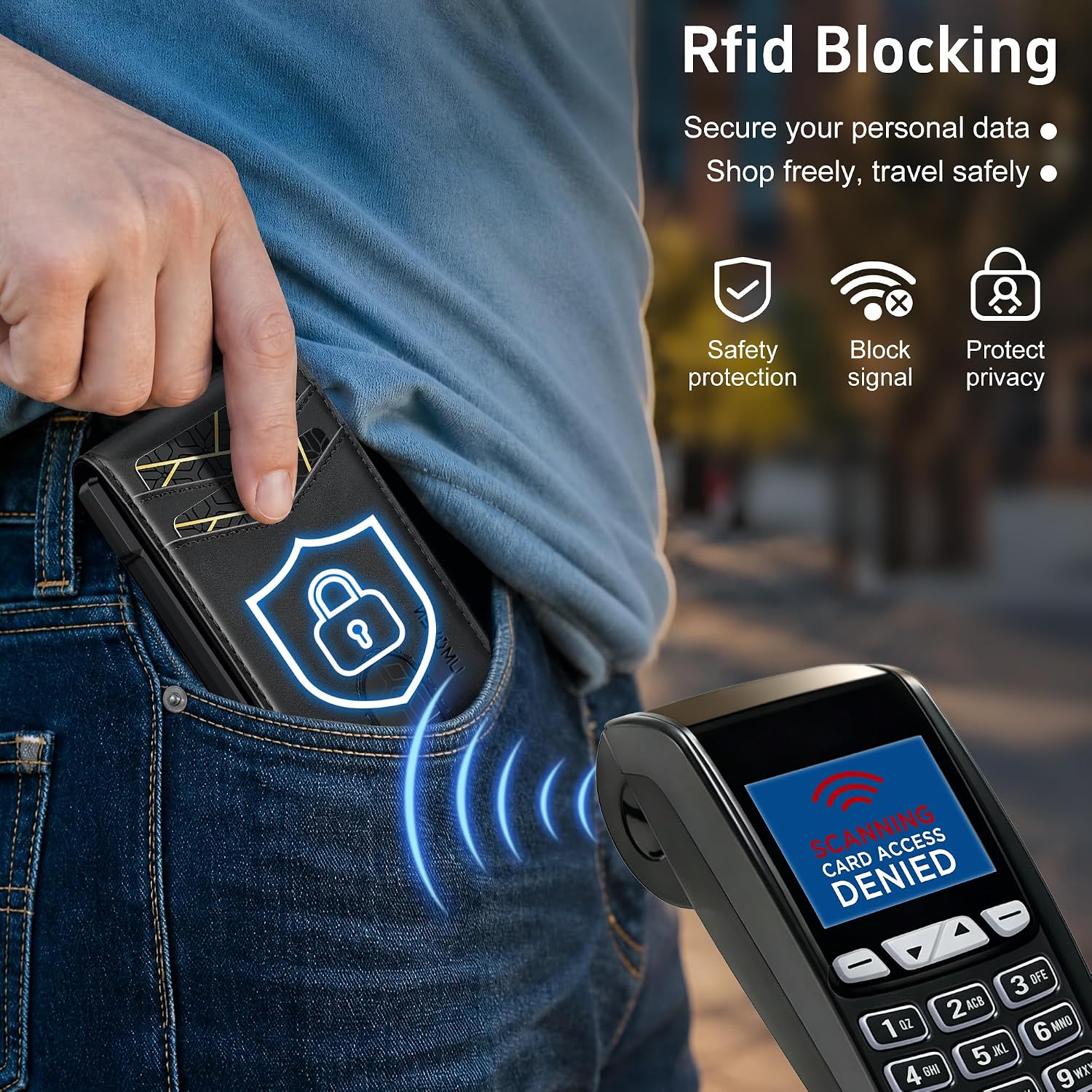 BILLETERA PARA HOMBRE UMOVEN MINIMALISTA CON BLOQUEO RFID Y DISEÑO DELGADO DE CUERO - 5