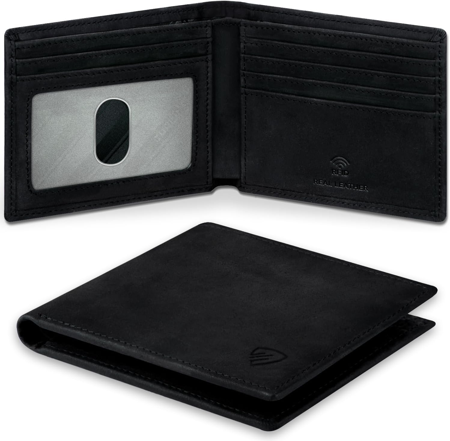 BILLETERA PARA HOMBRE RUNBOX SLIM BIFOLD DE CUERO CON BLOQUEO RFID PARA BOLSILLO FRONTAL - 1