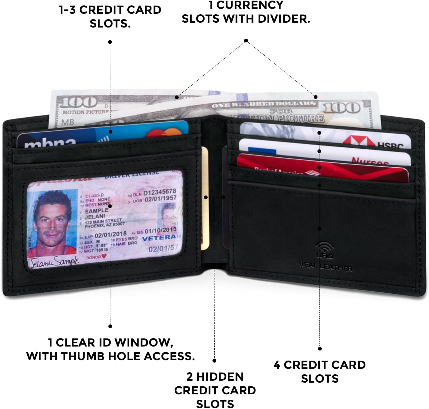 BILLETERA PARA HOMBRE RUNBOX SLIM BIFOLD DE CUERO CON BLOQUEO RFID PARA BOLSILLO FRONTAL - 4