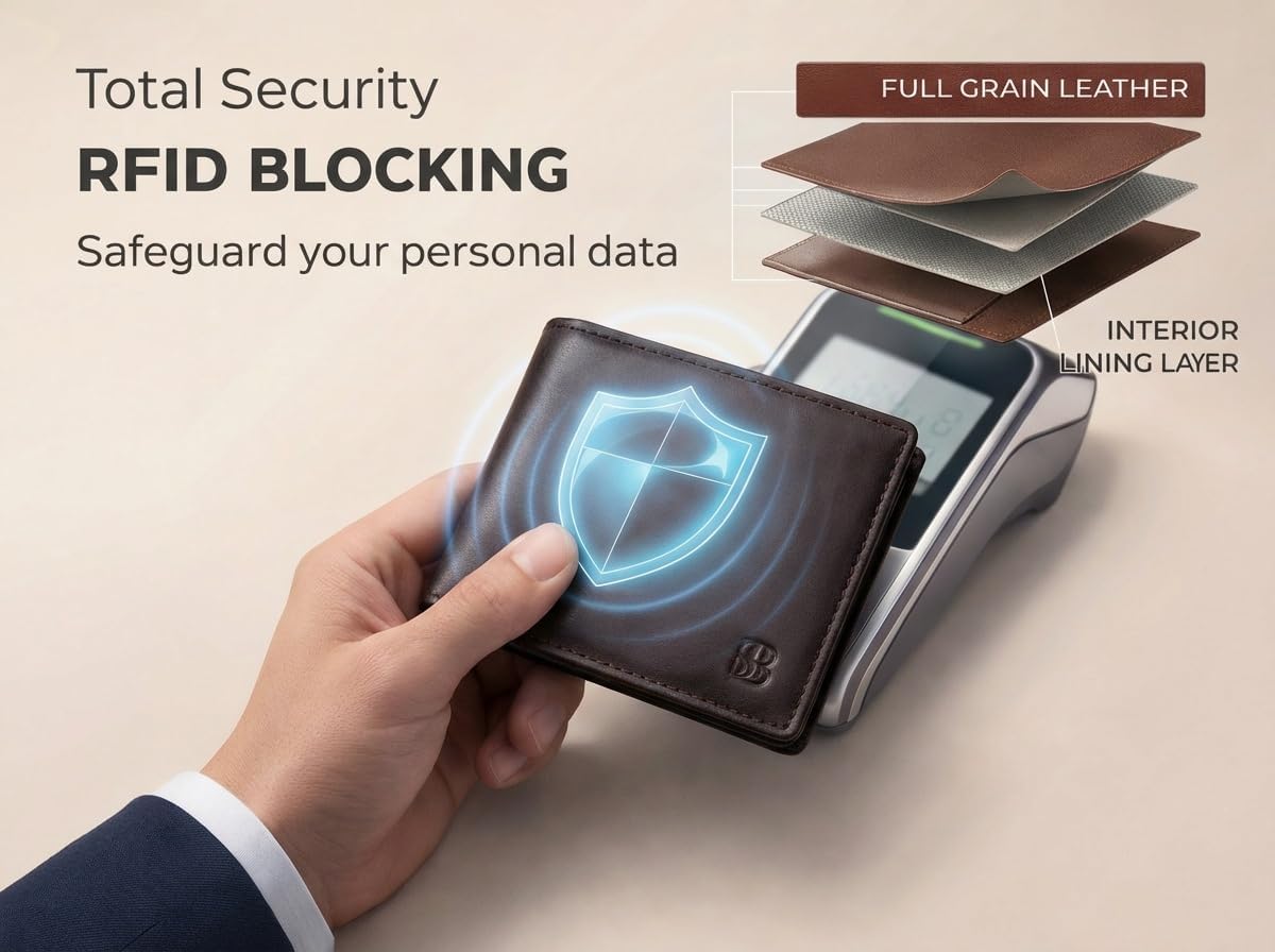 BILLETERA PARA HOMBRE SERMAN BRANDS DE CUERO GENUINO CON BLOQUEO RFID Y CAPACIDAD EXTRA - 2