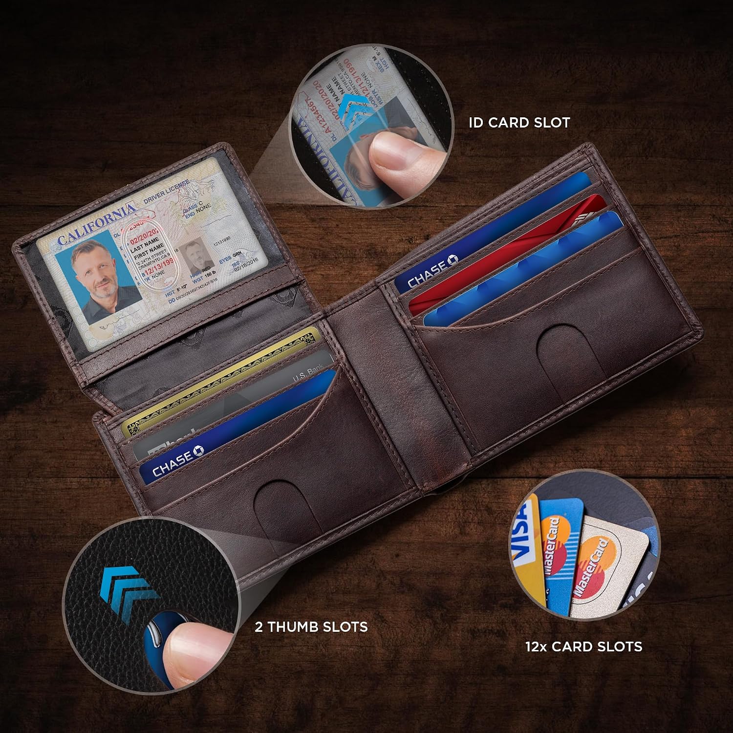 BILLETERA PARA HOMBRE SERMAN BRANDS DE CUERO GENUINO CON BLOQUEO RFID Y CAPACIDAD EXTRA - 3