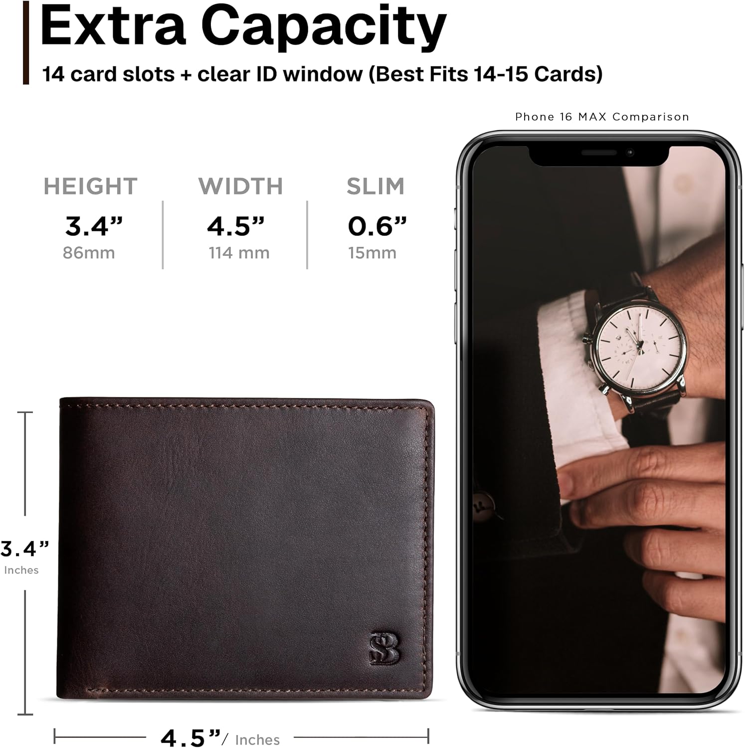 BILLETERA PARA HOMBRE SERMAN BRANDS DE CUERO GENUINO CON BLOQUEO RFID Y CAPACIDAD EXTRA - 4