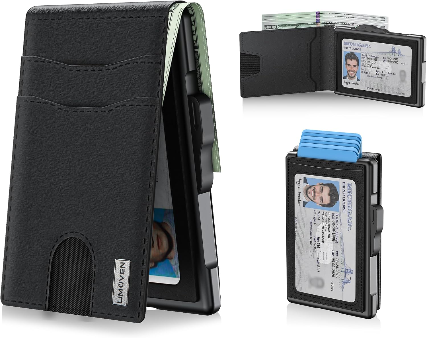 BILLETERA PARA HOMBRE UMOVEN MINIMALISTA DE CUERO CON BLOQUEO RFID Y COMPARTIMIENTO PARA BILLETES - 1