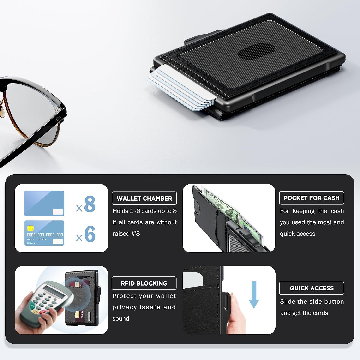BILLETERA PARA HOMBRE UMOVEN MINIMALISTA DE CUERO CON BLOQUEO RFID Y COMPARTIMIENTO PARA BILLETES - 2