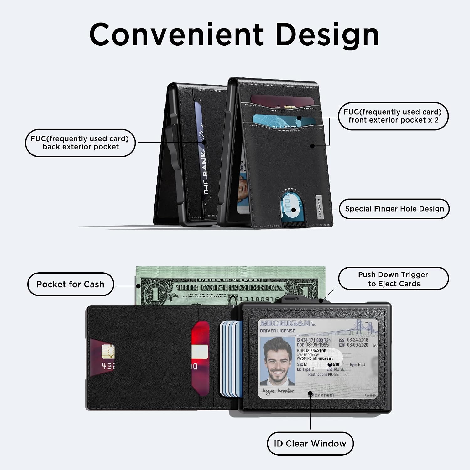 BILLETERA PARA HOMBRE UMOVEN MINIMALISTA DE CUERO CON BLOQUEO RFID Y COMPARTIMIENTO PARA BILLETES - 4