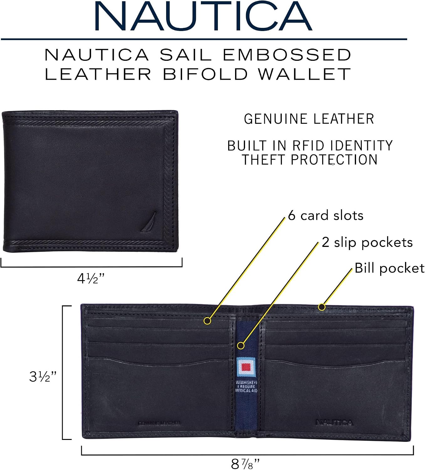 BILLETERA PARA HOMBRE NAUTICA BIFOLD DE CUERO CON BLOQUEO RFID - 5
