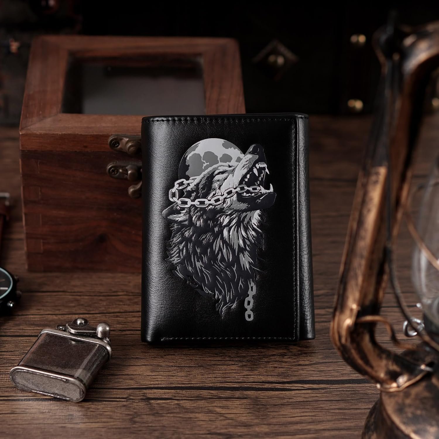 BILLETERA TRIFOLD PARA HOMBRE SKNEEPHATE CUERO CON BLOQUEO RFID NEGRA - 2