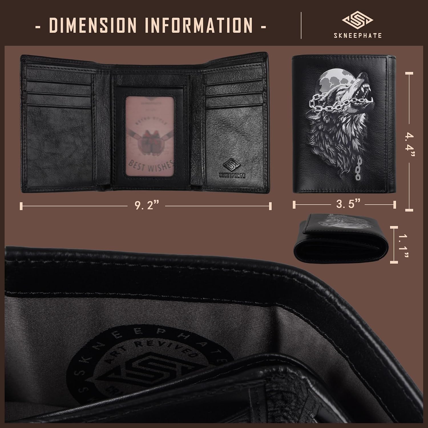 BILLETERA TRIFOLD PARA HOMBRE SKNEEPHATE CUERO CON BLOQUEO RFID NEGRA - 4
