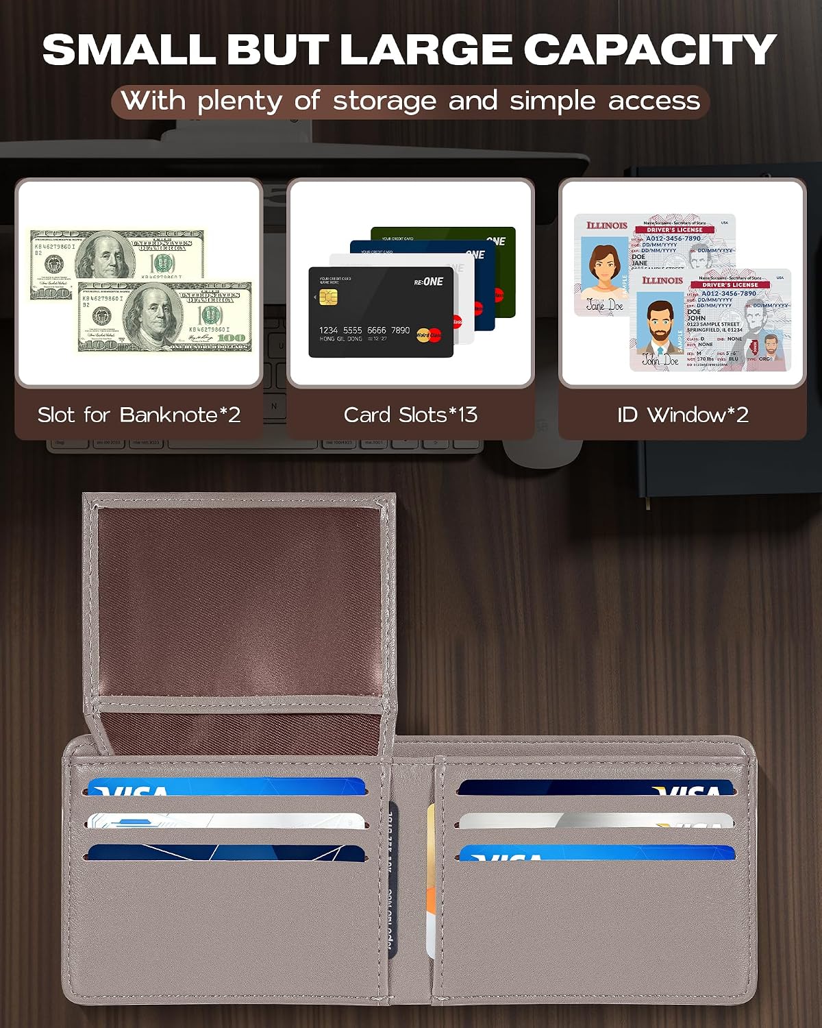 BILLETERA PARA HOMBRE GNDR BIFOLD GRIS CON BLOQUEO RFID Y DISEÑO SLIM - 2