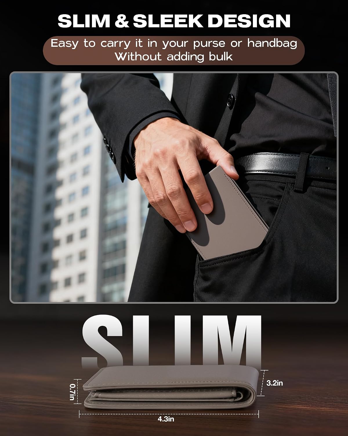 BILLETERA PARA HOMBRE GNDR BIFOLD GRIS CON BLOQUEO RFID Y DISEÑO SLIM - 3