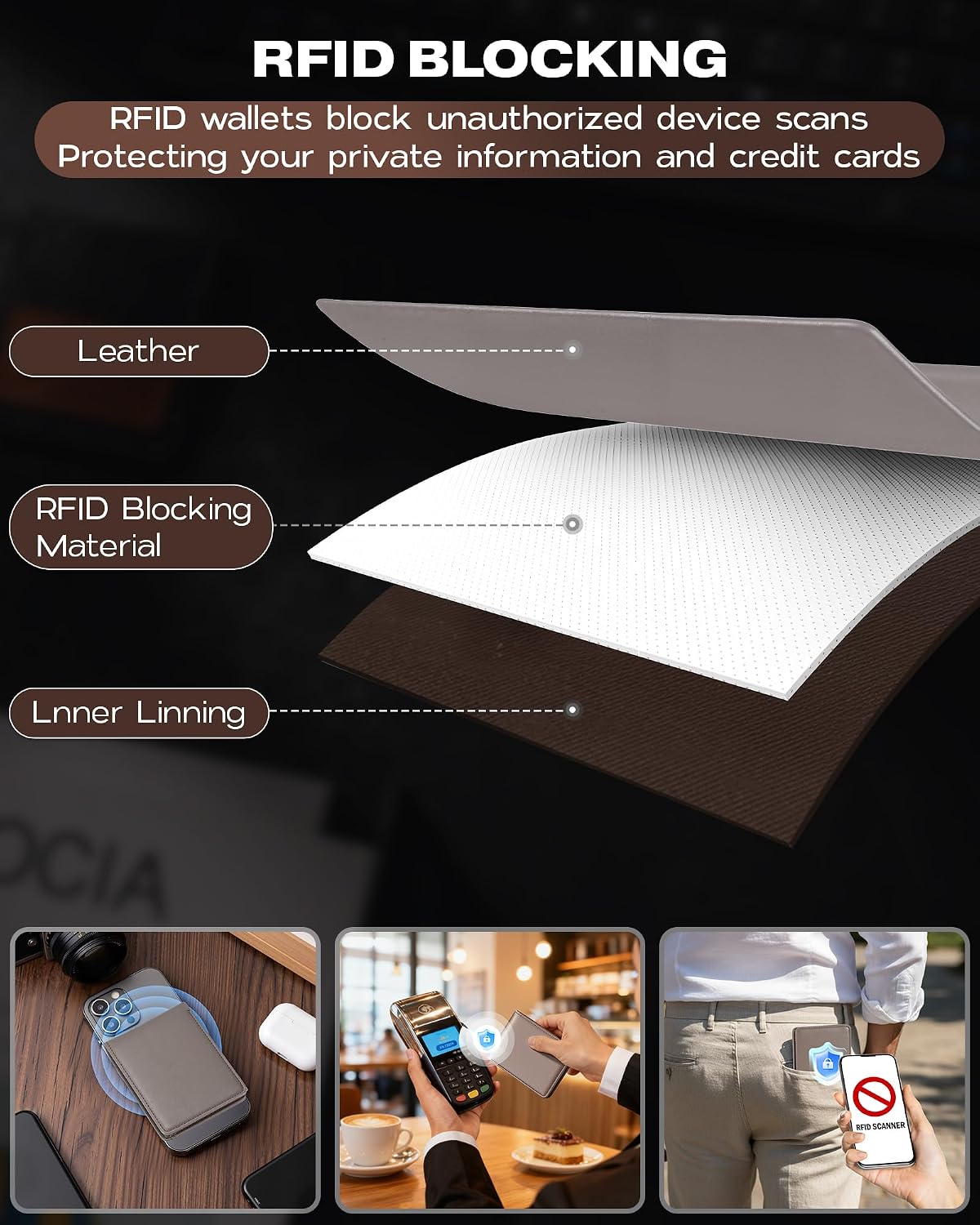 BILLETERA PARA HOMBRE GNDR BIFOLD GRIS CON BLOQUEO RFID Y DISEÑO SLIM - 4