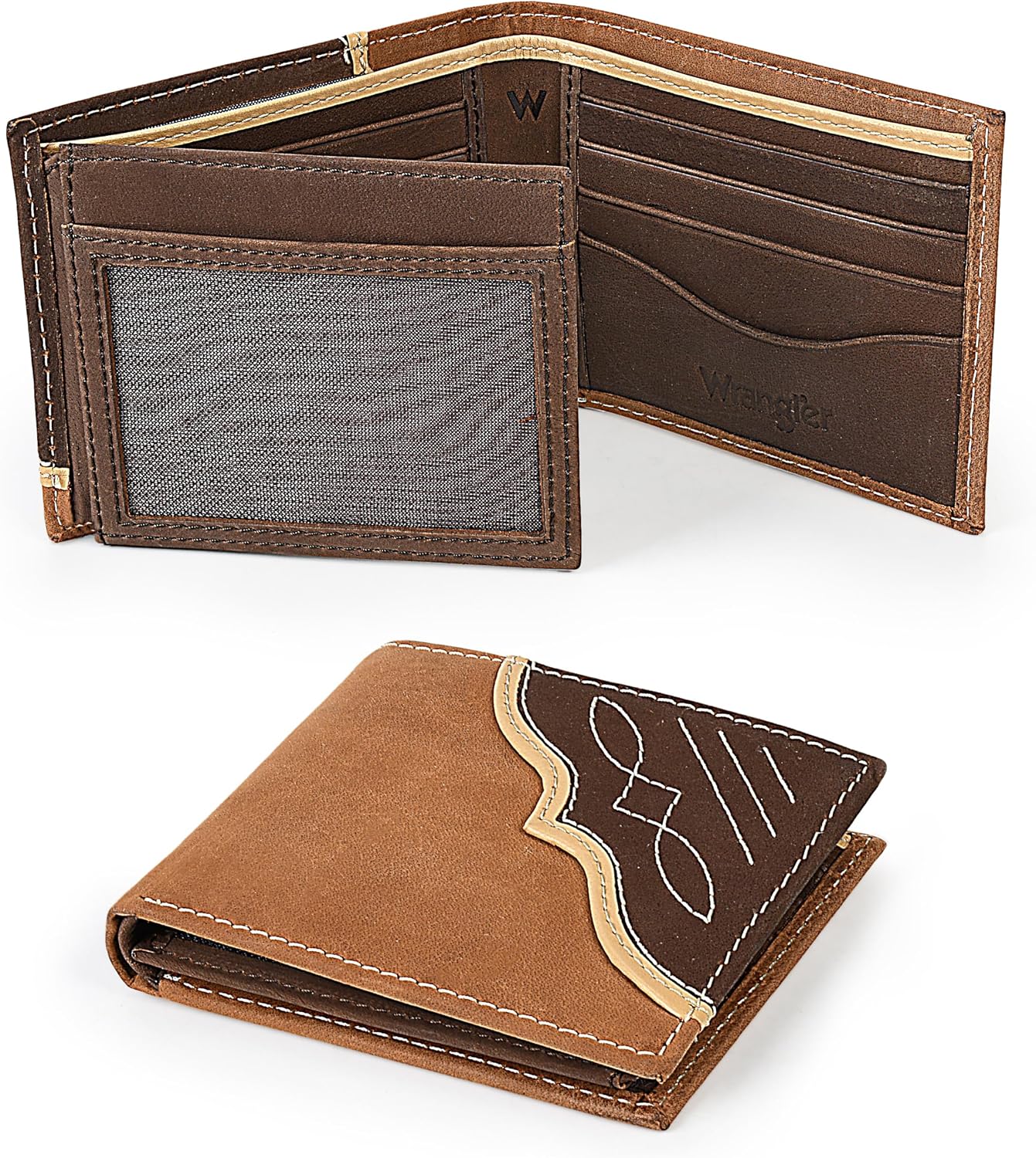 BILLETERA BIFOLD PARA HOMBRE WRANGLER CON VENTANA PARA ID, CUERO GENUINO Y BLOQUEO RFID - 2