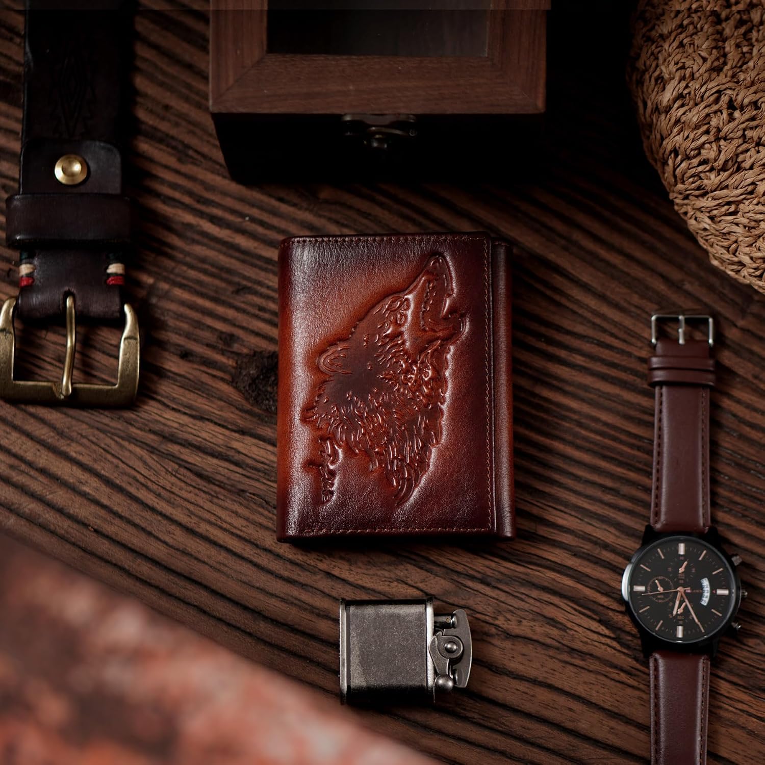 BILLETERA TRIFOLD PARA HOMBRE SKNEEPHATE CUERO CON BLOQUEO RFID MARRÓN - 2