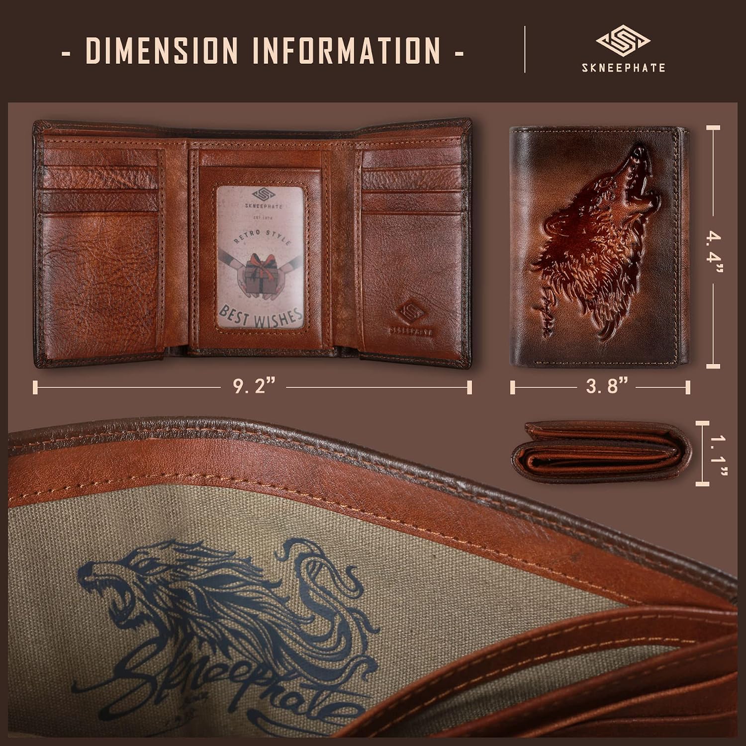 BILLETERA TRIFOLD PARA HOMBRE SKNEEPHATE CUERO CON BLOQUEO RFID MARRÓN - 4