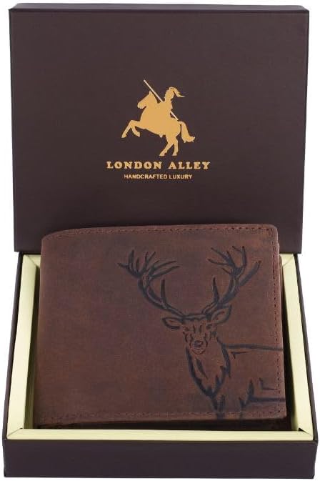 BILLETERA PARA HOMBRE LONDON ALLEY ELK VINTAGE MARRÓN CON PROTECCIÓN RFID Y BOLSILLO PARA MONEDAS - 1