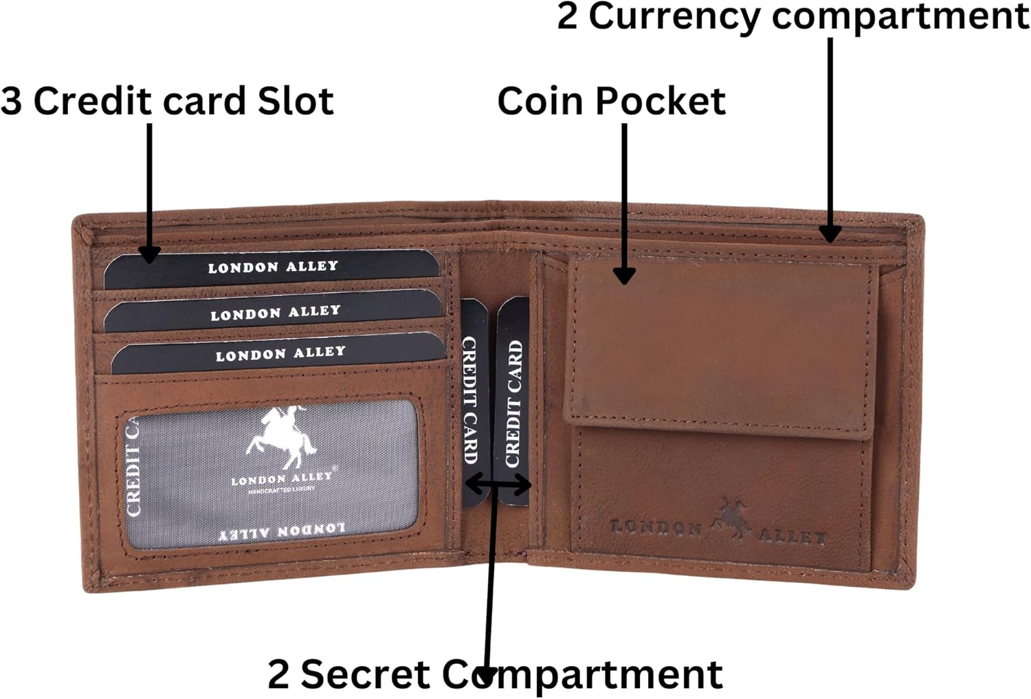 BILLETERA PARA HOMBRE LONDON ALLEY ELK VINTAGE MARRÓN CON PROTECCIÓN RFID Y BOLSILLO PARA MONEDAS - 3