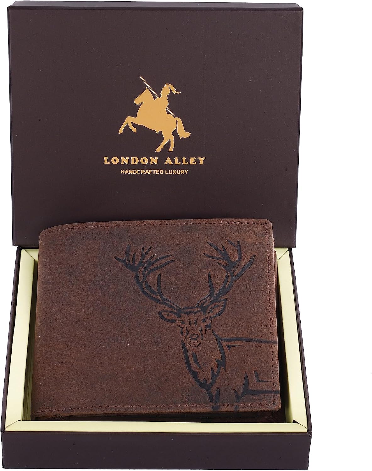 BILLETERA LONDON ALLEY ELK VINTAGE MARRÓN PARA HOMBRE, 6 RANURAS PARA TARJETAS, BLOQUEO RFID - 2