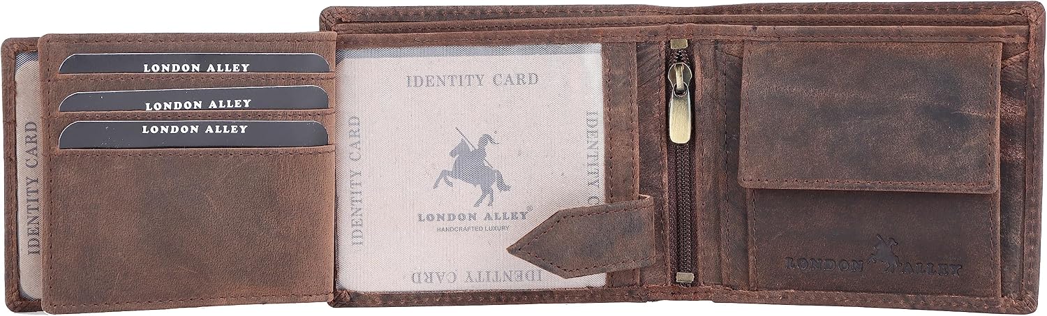 BILLETERA LONDON ALLEY ELK VINTAGE MARRÓN PARA HOMBRE, 6 RANURAS PARA TARJETAS, BLOQUEO RFID - 5