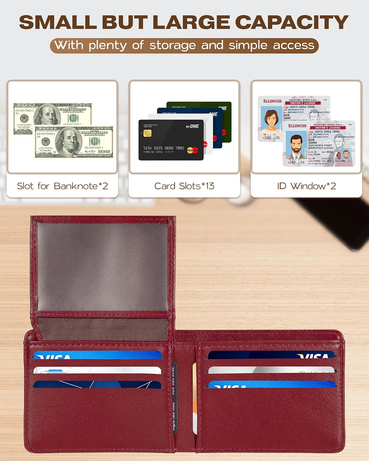 BILLETERA PARA HOMBRE GNDR BIFOLD ROJA CON BLOQUEO RFID Y DISEÑO SLIM - 2