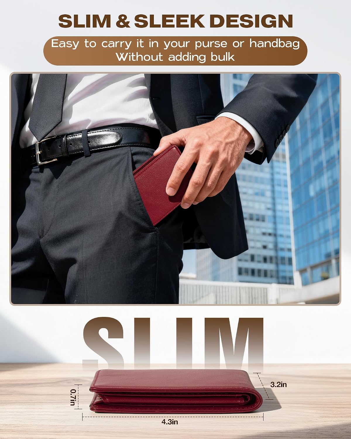 BILLETERA PARA HOMBRE GNDR BIFOLD ROJA CON BLOQUEO RFID Y DISEÑO SLIM - 3