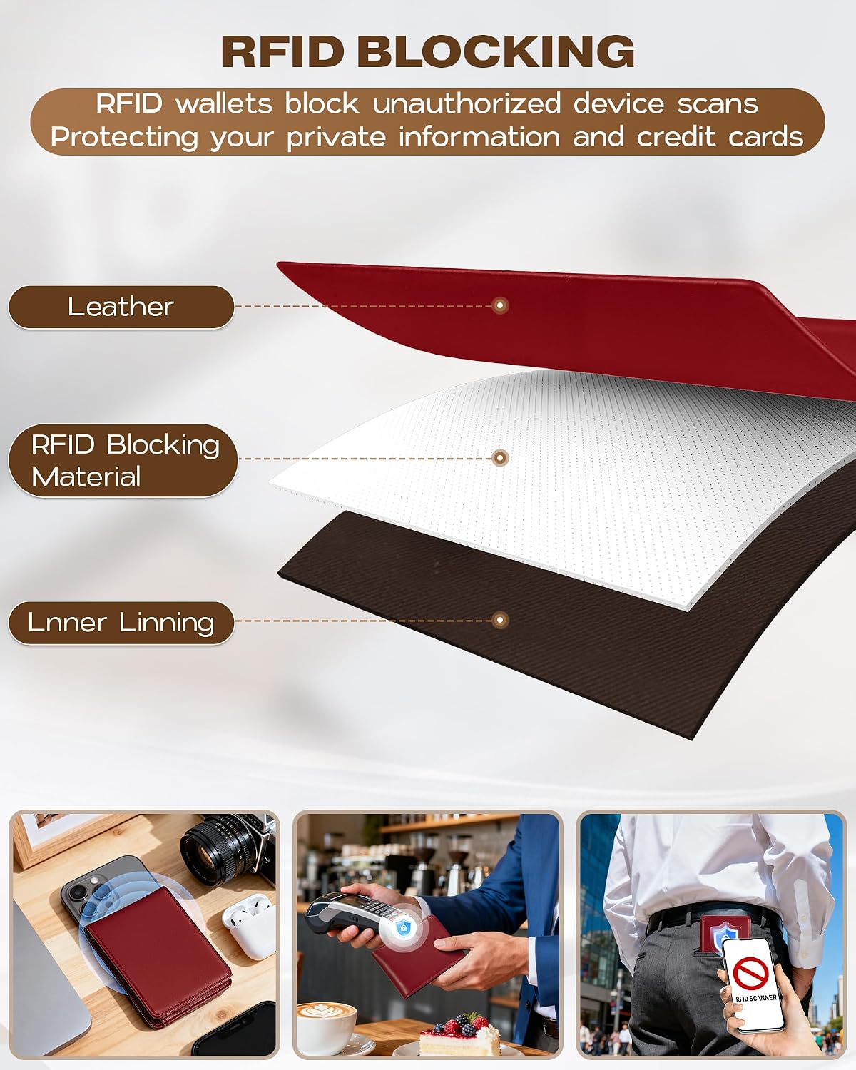 BILLETERA PARA HOMBRE GNDR BIFOLD ROJA CON BLOQUEO RFID Y DISEÑO SLIM - 4