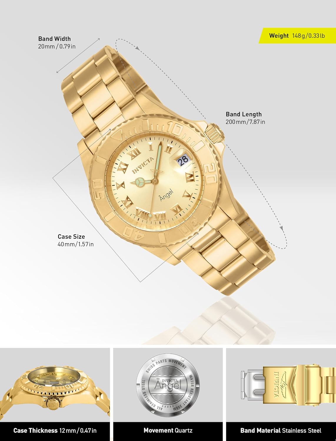 RELOJ DE PULSERA INVICTA ANGEL 40MM ACERO INOXIDABLE TONO DORADO Y ROSA PARA MUJER - 3