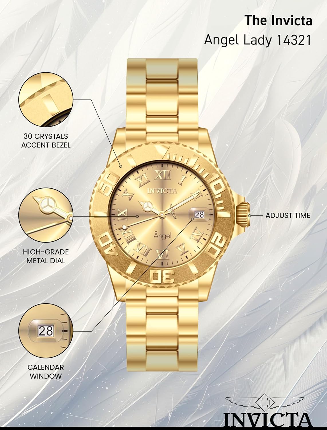 RELOJ DE PULSERA INVICTA ANGEL 40MM ACERO INOXIDABLE TONO DORADO Y ROSA PARA MUJER - 4