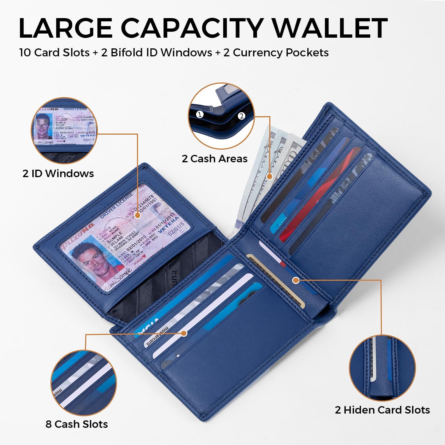 BILLETERA PARA HOMBRE RUNBOX DE CUERO CON BLOQUEO RFID BIFOLD PARA BOLSILLO FRONTAL - 3