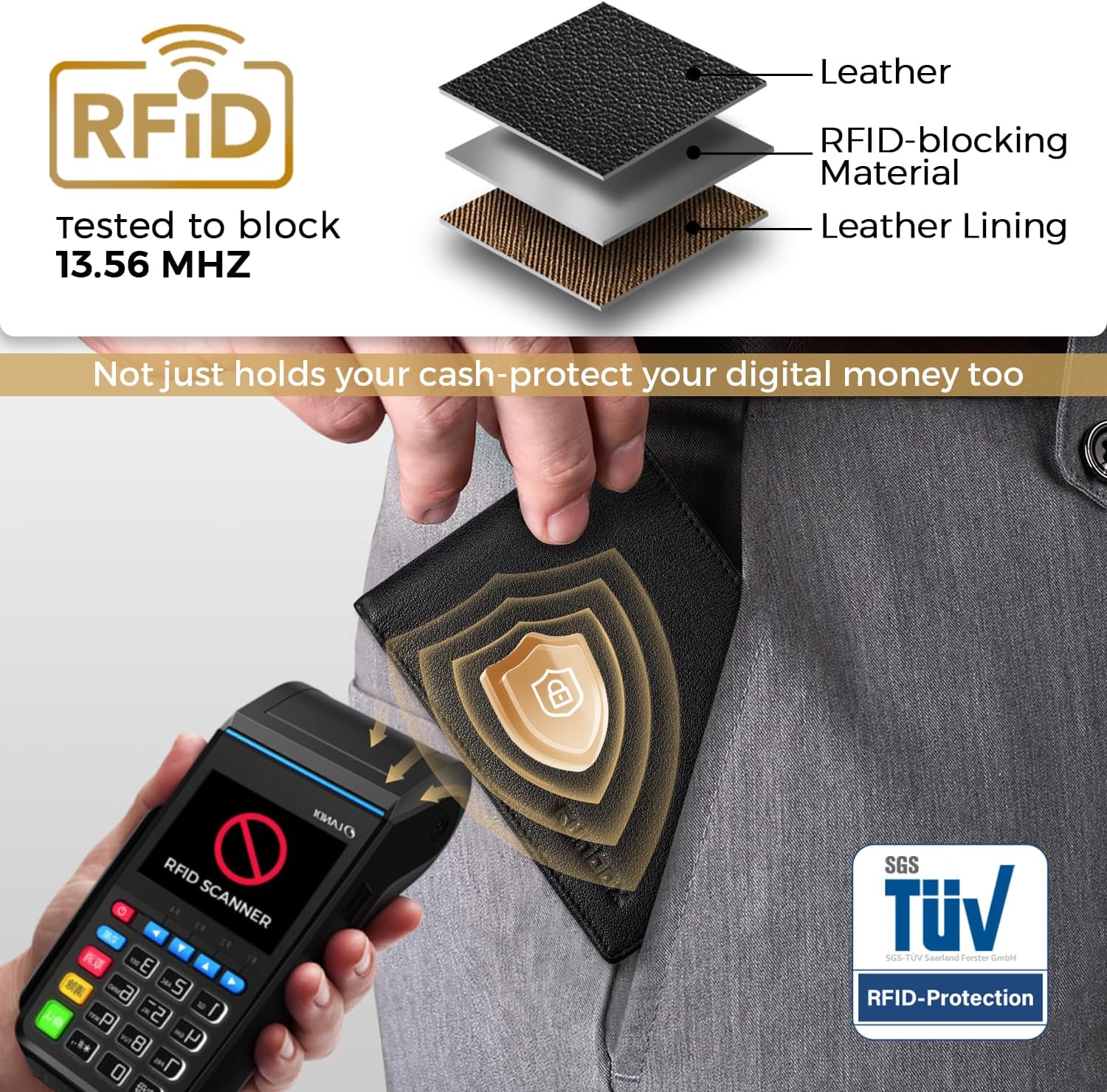 BILLETERA PARA HOMBRE RUNBOX SLIM BIFOLD DE CUERO CON BLOQUEO RFID - 3